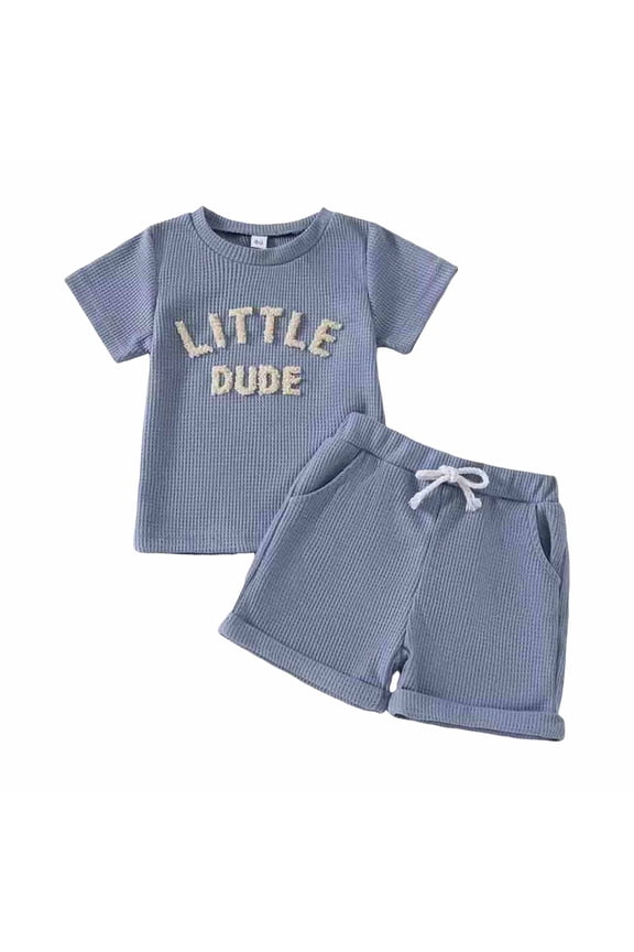 Boys Summer Clothes Boys Short Sleeve T-Shirt and Short Set for Toddler and Little Kids Size 12 18 Months,(Blue 12-18 Months)