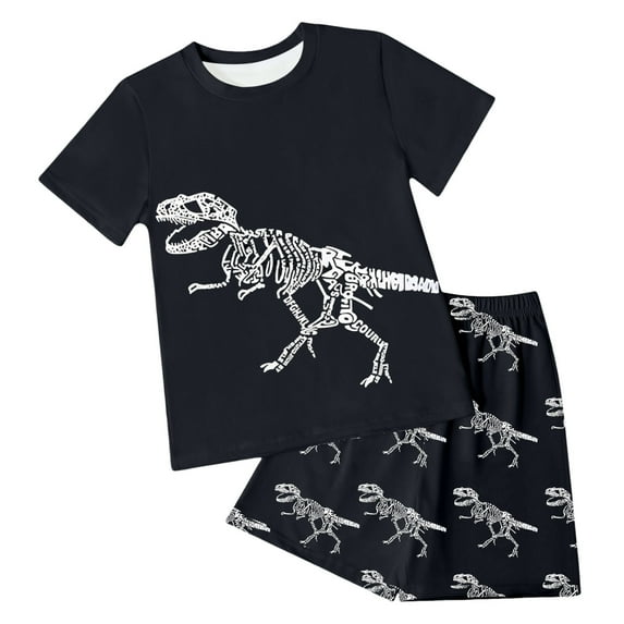 Zshosam Boys Summer Pajamas Baby Boys' 2-Piece Short Sleeve Tee and Pants Cotton Pajama Set Size 9T 10T,(Black 9-10 Years)