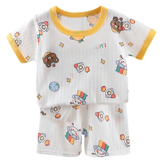 Zshosam Boys Summer Pajamas Shorts Set Pajamas for Toddler Baby Boys Girls Snug Fit Pajamas Short Sleeve Sleeper Size 6 12 Months,(Yellow 6-12 Months)