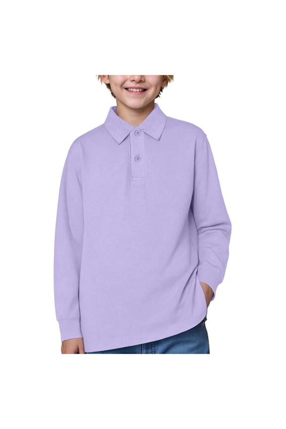 Boys Uniform Shirts Boys Long Sleeve Polo,Girls Polo Shirts Kids Collar School Uniform Shirts Cute Tops Size 15T 16T,(Purple 15-16 Years)