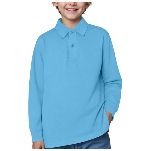 Zshosam Boys Uniform Shirts Polo Boys Girls Polo Shirt Embroidered Lapel School Uniform Blouse Button Closure Casual Comfort Long Sleeve Tees Size 12T 13T,(Sky Blue 12-13 Years)
