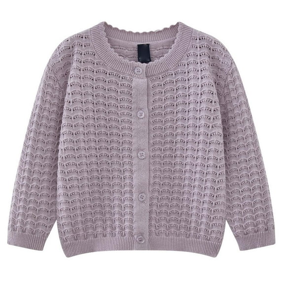 Zshosam Cardigan for Girls Girls Long Sleeve Cardigan Kids Button Closure Knitted Shrug Cropped Sweaters Tops Size 5T 6T,(Purple 5-6 Years)