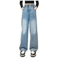 thumbnail image 1 of Zshosam Cargo Pants Girls Toddler Girl's Distressed Ripped Jean Cargo Pants Leg Denim Pants with Pockets Size 9T 10T,(Blue 9-10 Years), 1 of 9