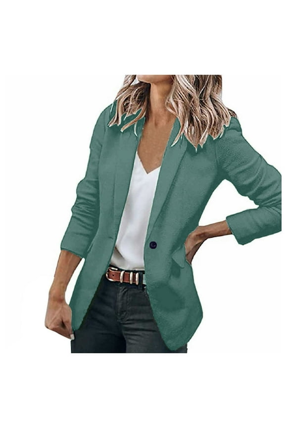 Blazers for Women Suit Jackets Open Front Long Sleeve Business Casual Fall Winter Blazer for Work(Green,L)