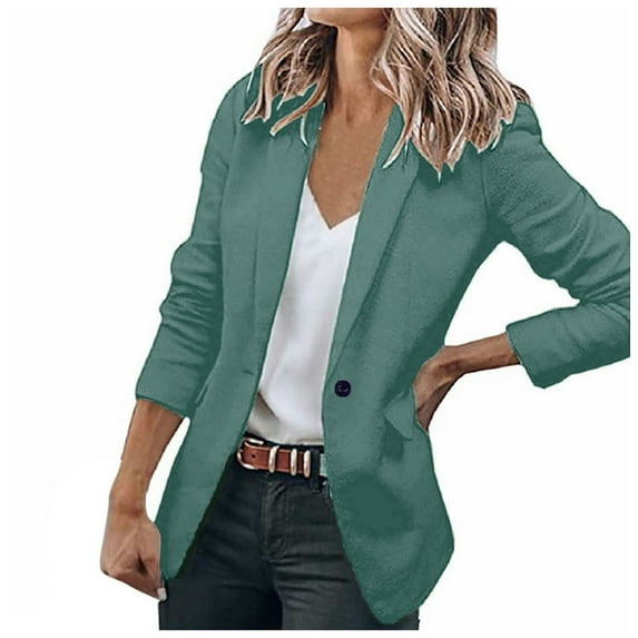 Zshosam Casual Blazer for Women Lapel Collar One Button Work Office Blazer Jackets(Green,XXL)