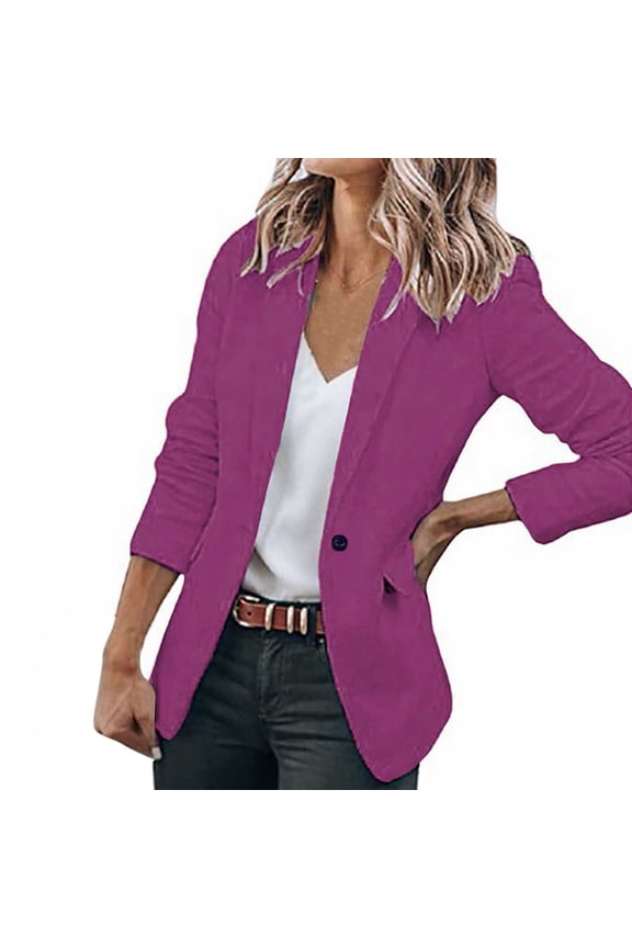 Casual Blazer for Women Lapel Collar One Button Work Office Blazer Jackets(Purple,XXXL)