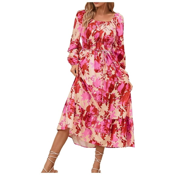 Zshosam Casual Dresses for Women Semi Formal Fit and Flare Dresses A-line Work Dresses(Hot Pink,XL)