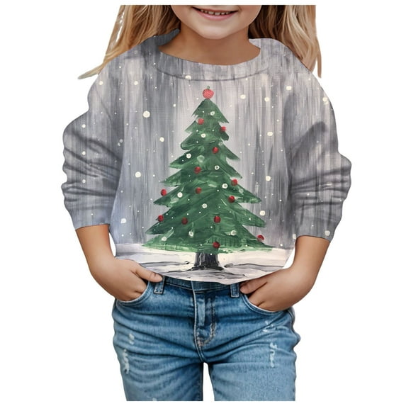Zshosam Christmas Sweatshirts for Teen Girls Trendy Kids Toddler Boys Girls Outfit Print Long Sleeve Christmas Sweatshirt Pullover Shirt Fall Winter Clothes Size 7T 8T,(Grey 7-8 Years)