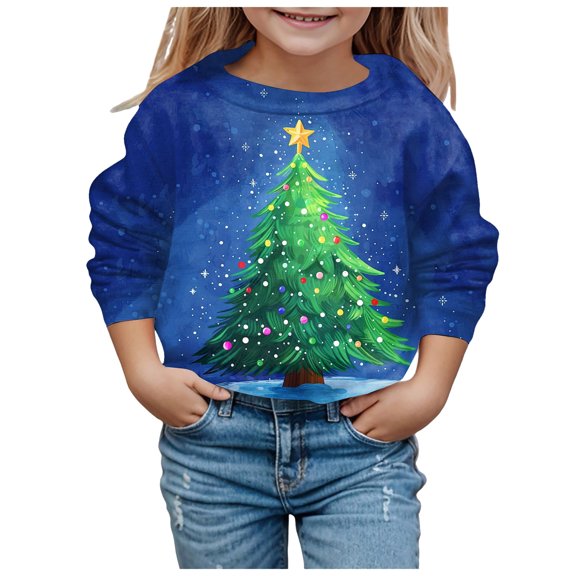 Zshosam Christmas Sweatshirts for Teens Trendy Girls Casual Long Sleeve Christmas Sweatshirt Crew Neck Cute Pullover Relaxed Fit Tops Size 5T 6T,(Blue 5-6 Years)