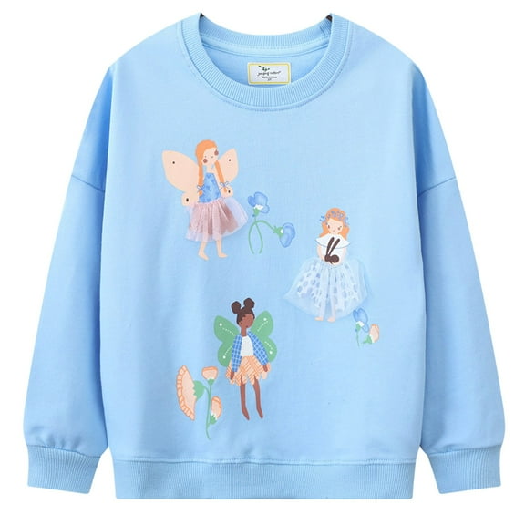 Zshosam Crew Neck Sweatshirt Kids Kids Tops Girls Long Sleeve Tee Shirts Cute Pinted Fashion Sweatshirt Pullover Top,Light Blue 5-6 Years