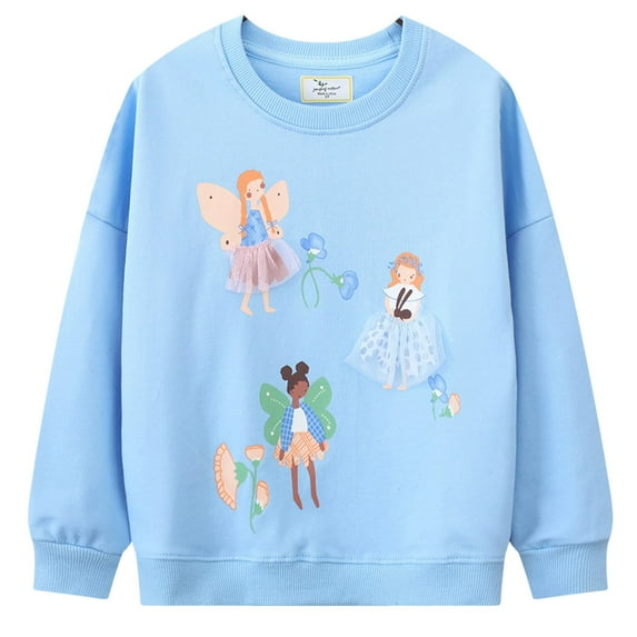 Zshosam Crewneck Sweatshirt Girls Sweatshirt Trendy Winter Long Sleeve Shirt Pullover Youth Girl Cute Clothes,Light Blue 4-5 Years