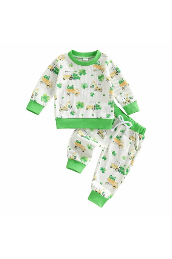 Cute Toddler Boy St. Patrick's Day Outfits Fall Boy Clothes Two Piece Sweatshirt Fall Winter Pullover Top+Pants St. Patrick's Day Outfit Set for Kids Size 18 24 Months,(Green 18-24 Months)