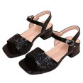 thumbnail image 1 of Zshosam Dress Shoes for Girls Girl Dress Shoes Girls High Heel Sandals Pump Open Toe T Strap Sandals Party Prom Shoes Little and Big Kids Size 2,(Black Little Kids 2), 1 of 5