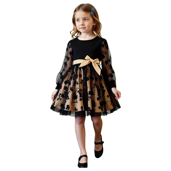 Zshosam Dress for Baby Girls Toddlers Girl Toddler Dresses Long Sleeve Toddler Casual Dresses Size 2T 3T,(Black 2-3 Years)
