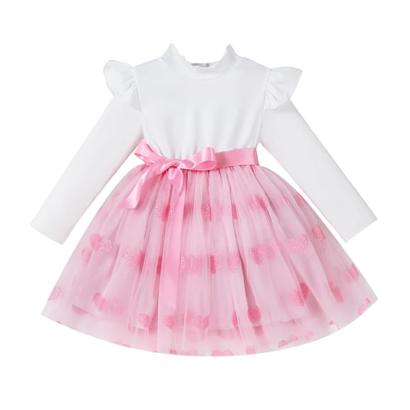 Zshosam Dress for Toddlers Girls Long Sleeve Fall Floral Dress Round Neck Layered Hem Size 18 24 Months,(White 18-24 Months)