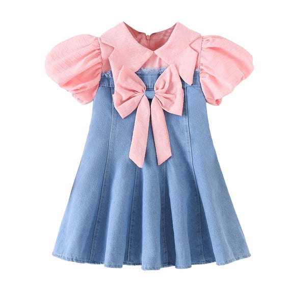 Zshosam Dresses for Kids Girls Girls Ruffle Trim Dress Print and Solid Color A-line Swing Flared Belted Casual Party Dress with Zipper Size 6T,(Pink 6 Years)