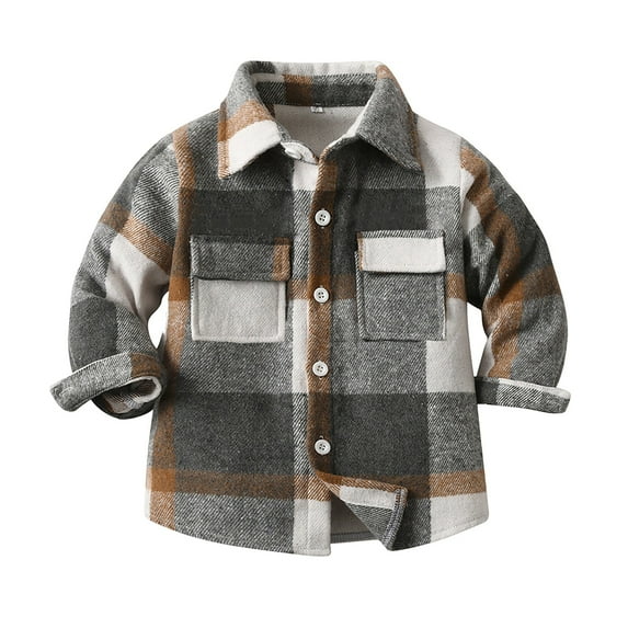 Zshosam Fall Jacket Toddler Boy Baby Warm Overcoats Children's Spring Fall Casual Long Sleeved Plaid Collar Shirt Jacket Kids School Coat Size 3T 4T,(Brown 3-4 Years)