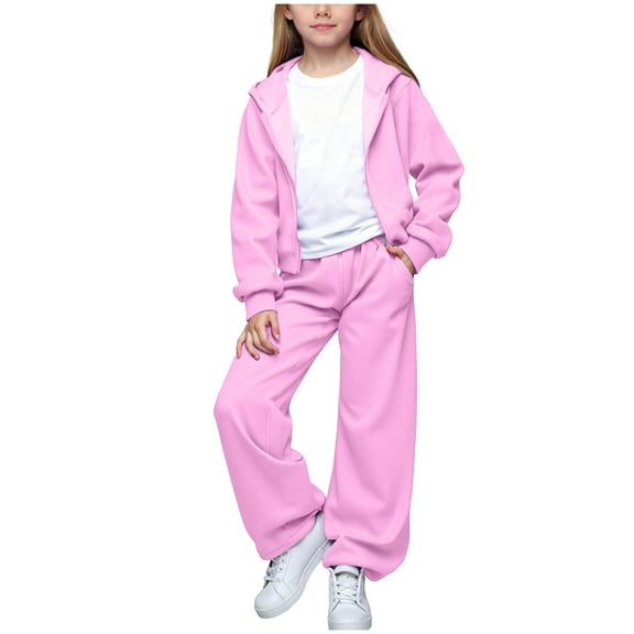 Zshosam Fall Outfits for Teens Girls Fall Clothes Set Ribbed Knit Hooded Pullover Sweatshirt and Active Sweatpants Size 9T 10T,(Pink 9-10 Years)