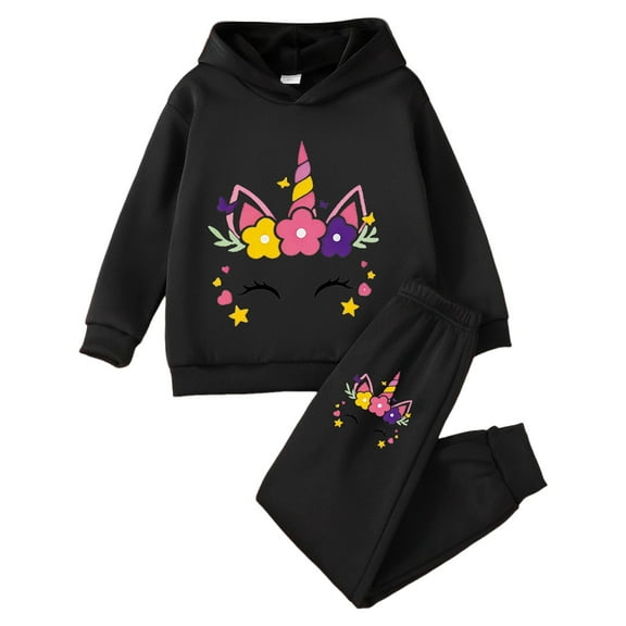 Zshosam Fall Toddler Girl Clothes Girls Graphic Jogging Suits Sweatsuits 2 Piece Set Hoodie and Sweatpants Fall Winter Clothes Size 4T 5T,(Black 4-5 Years)