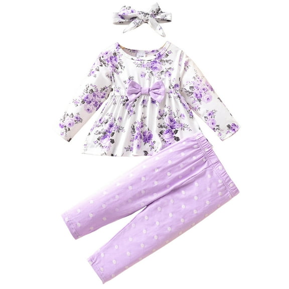 Zshosam Fall And Winter Clothes for Teen Girls Girls 2 Piece Casual Outfits Long Sleeve Tops Floral Print Legging Pant 2pc Kids Clothes Sets Size 12 18 Months,(Light Purple 12-18 Months)