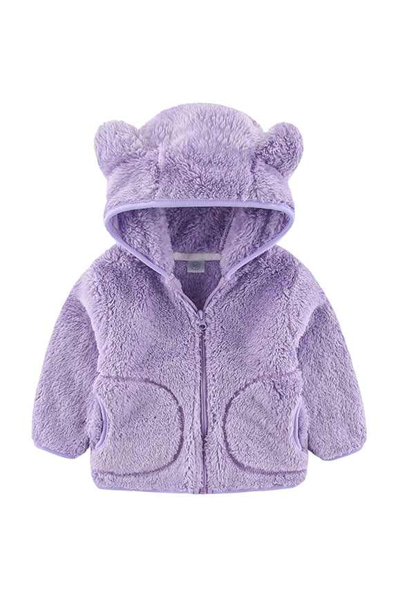 Fleece Jacket Kids Toddler Boys Girls Hooded Jacket Fleece Hoodie Winter Warm Solid Color Coat Zip-up Fall Clothes Size 4T 5T,(Light Purple 4-5 Years)