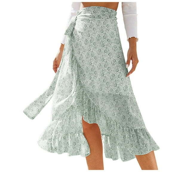 Zshosam Women's Casual High Waisted Solid / Printed Long Maxi Skirt(Green,L)