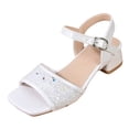 thumbnail image 1 of Zshosam Flower Girl Shoes Children Shoes Chunky High Heel Sandals Small Heels Flower Dressy Summer Footwear for Girls Party Occasion Cute Size 13,(White Little Kids 13), 1 of 5