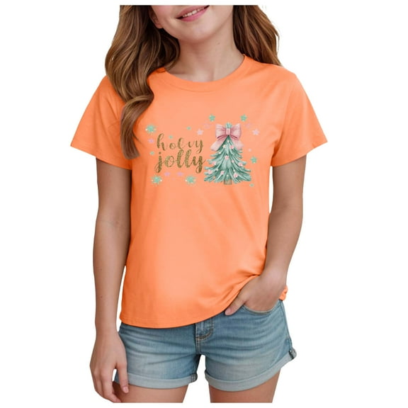 Zshosam Funny Christmas Shirts for Kids Christmas Shirts Girl Short Sleeve Tshirts Santa Xmas Tree Bow Graphic Tees Size 2T 3T,(Light Yellow 2-3 Years)