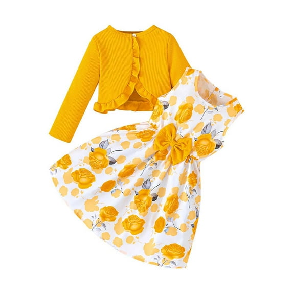 Zshosam Girl Dress Long Sleeve Girls Long Sleeve Dresses Kids Casual Crewneck Dress Size 3T 4T,(Yellow 3-4 Years)
