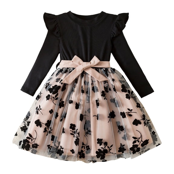 Zshosam Girl Dress Long Sleeve Toddler Girls Fall Dress Long Sleeve Casual Winter Dresses Size 5T 6T,(Black 5-6 Years)