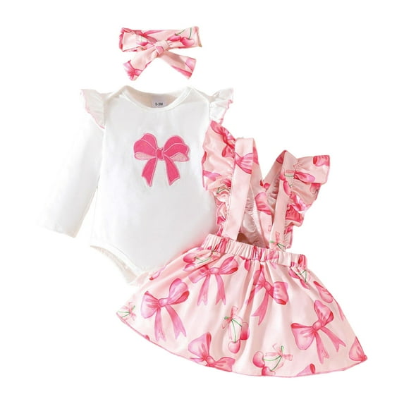 Zshosam Girl Outfit Newborn Infant Baby Girl Dress Clothes Winter Outfits Top Romper Overalls Dresses Suspender Skirt Set for Girls Size 6 12 Months,(Pink 6-12 Months)