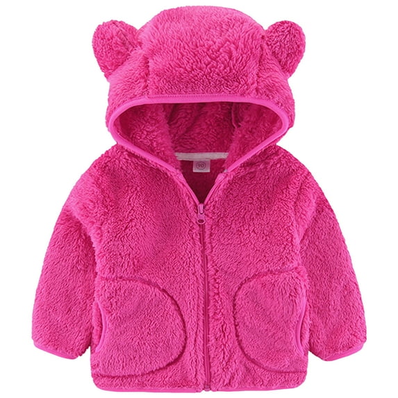 Zshosam Girl'S Fluffy Long Coat Girls Fleece Jacket Kids Zip Up Hoodie Lightweight Fall Winter Jackets Outerwear with Pockets Size 4T 5T,(Hot Pink 4-5 Years)