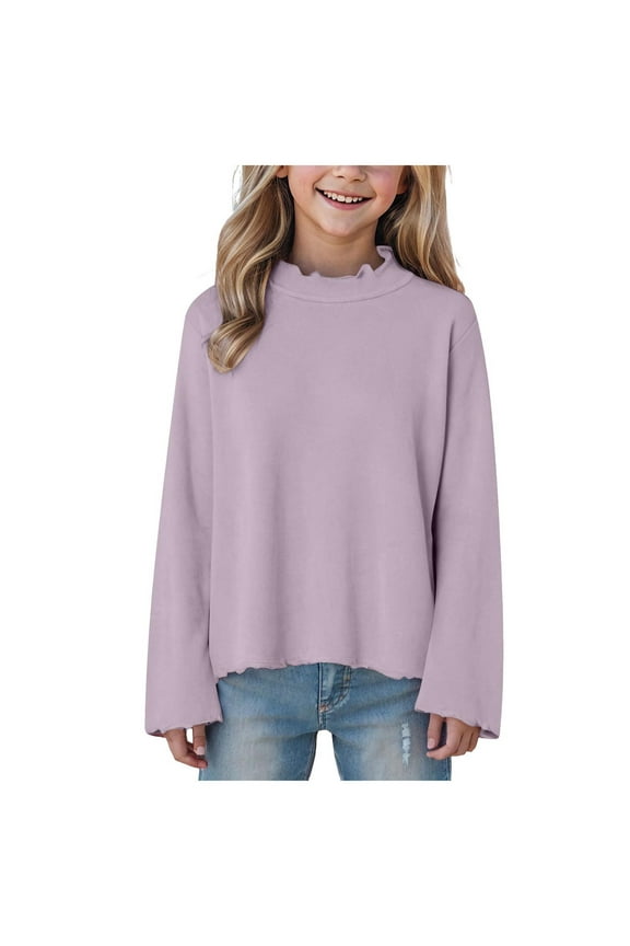 Girl Shirts Girls Tops Long Sleeve Shirt Fall Cute Shirts Crew Neck Tshirts Trendy Kids Cute Prints Clothes Size 12 18 Months,(Light Purple 12-18 Months)