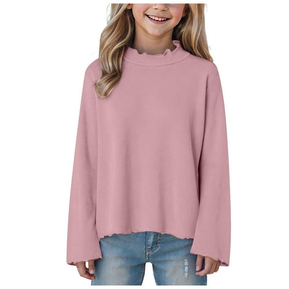 Zshosam Girl Tops Girls Tops Long Sleeve School Uniform Pullover V Neck T-Shirts Long Sleeve Tunic Tops Blouses Graphic Tees Size 7T 8T,(Pink 7-8 Years)