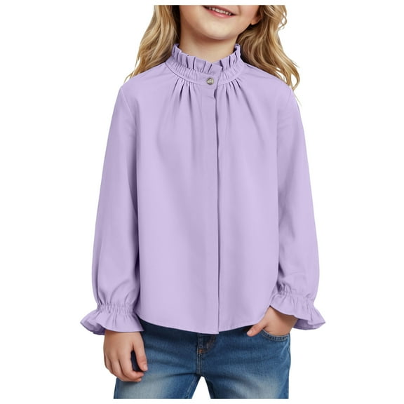 Zshosam Girl Tshirt Girls Long Sleeve Ribbed Knit Shirts for Girls Button Down Slim Fit Tops Round Neck Blouses Size 5T 6T,(Light Purple 5-6 Years)