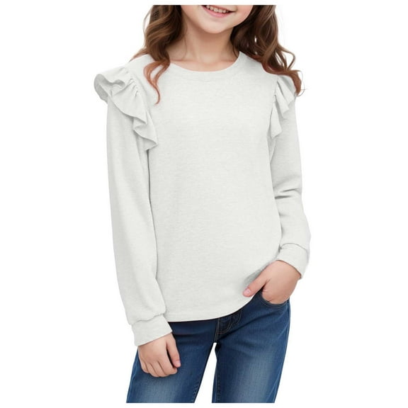 Zshosam Girl Tshirt Kids Girls Tops Trendy Tees Casual Loose Crew Neck Long Sleeve Shirts Lightweight Soft T Shirts Size 7T 8T,(White 7-8 Years)