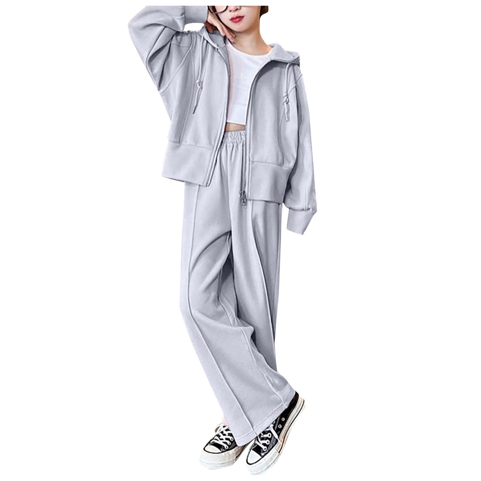 Zshosam Girls 2 Piece Outfits Tracksuit Drop Shoulder Hoodie Full