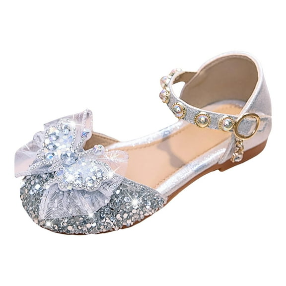 Zshosam Girls Ballet Flats Sarena Girls Dress Shoes Rhinestone Flower Girl Ballerina Ballet Flats Mary Jane Wedding Party School Shoes (Silver,1.5)
