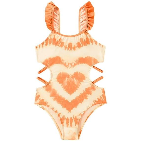 Zshosam Girls Bathing Suits Toddler Swimsuit Girl Color Block Stripe One-Piece Swimwear Baby Girl Bathing Suits Size 13T 14T,(Orange 13-14 Years)