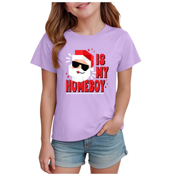 Zshosam Girls Christmas Tee Toddler Christmas Shirt Kids Xmas Santa Graphic Shirt Boys Girls Funny Holiday Tee Tops Size 13T 14T,(Light Purple 13-14 Years)