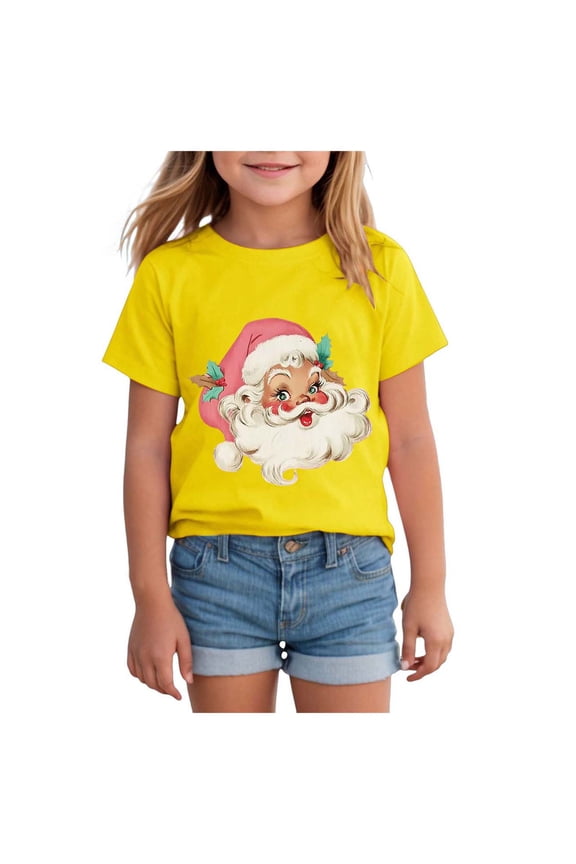 Girls Christmas Tee Toddler Girl Christmas Sweatshirt Kids Xmas Short Sleeve Shirt Size 3T 4T,(Yellow 3-4 Years)