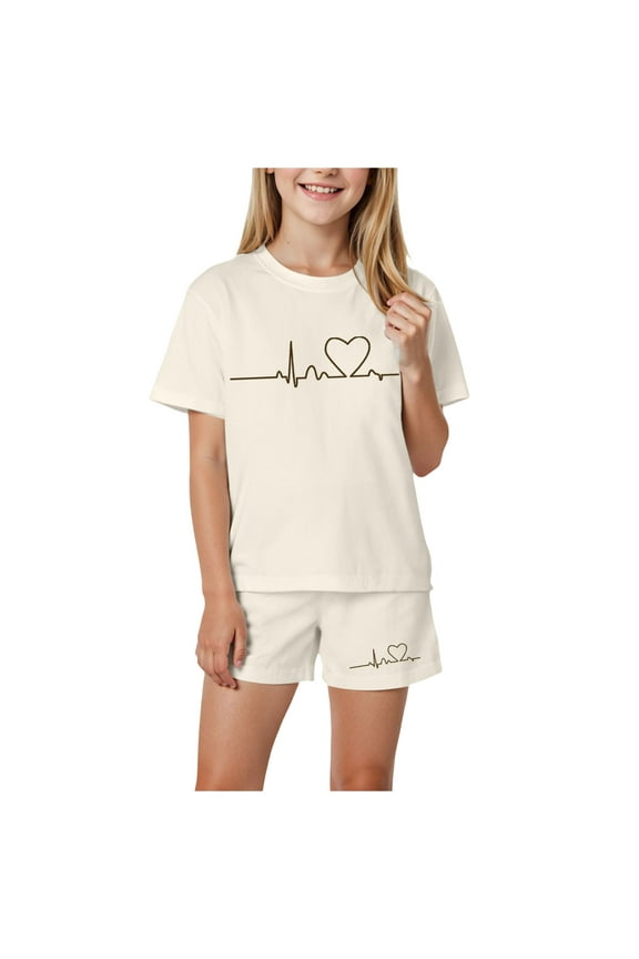 Girls Clothes Toddler Baby Girls Clothes T-shirt + Shorts Cute Summer Short Set Size 5T 6T,(Beige 5-6 Years)