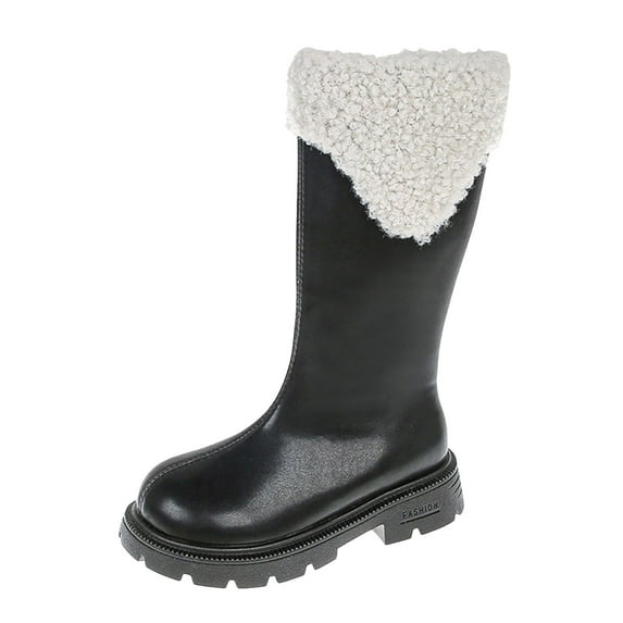 Zshosam Girls Cowgirl Boots Kids' Tall Field Boots, Starter Horse Riding Boots with Stretchy Easy-Fit Synthetic Leather and Rear Zipper Size 2,(Black Big Kids 2)