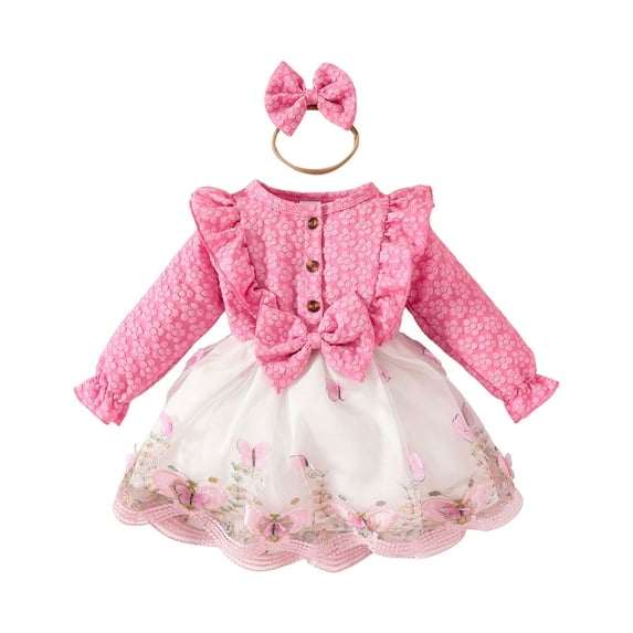 Zshosam Girls' Dresses Girl's Dress Long Sleeve High Waist Dresses Size 2T 3T,(Hot Pink 2-3 Years)