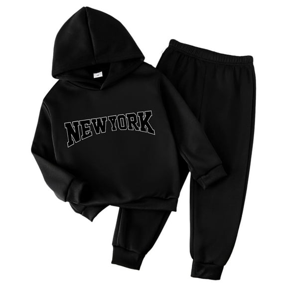 Zshosam Girls Fall Clothes Sets Girls Clothes 2 Piece Outfits Print Hoodies Solid Sweatshirts Sweatpants Clothing Sets with Pockets Size 4T 5T,(Black 4-5 Years)