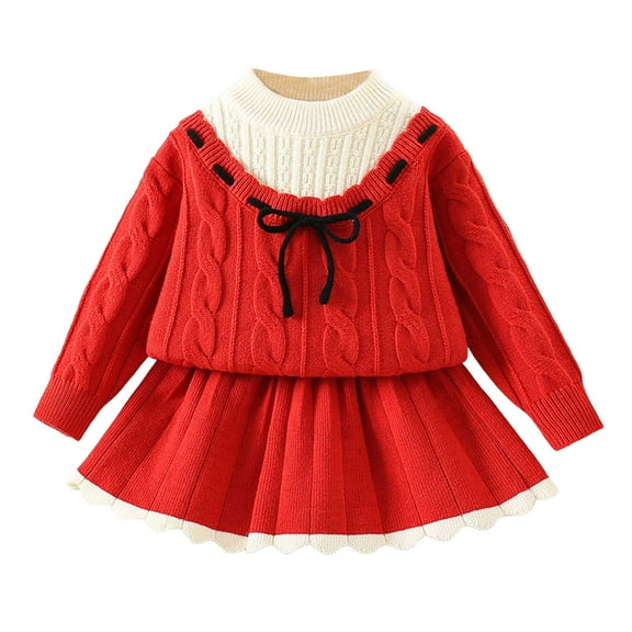 Zshosam Girls Fall Dress Toddler Baby Girl Fall Overall Dress Long Sleeve Shirt Skirt Autumn Outfit Sets Size 5T 6T,(Red 5-6 Years)