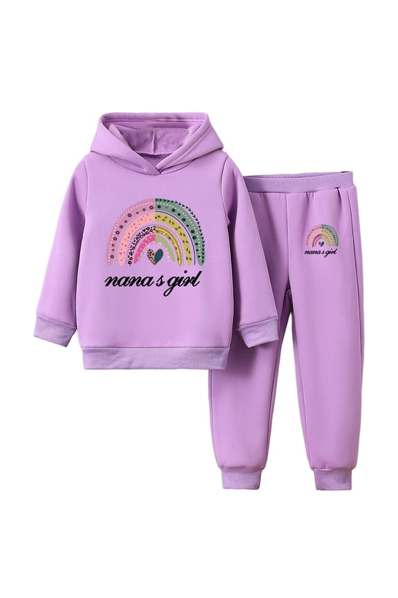 Girls Fall Outfits Girls Clothes Print Hoodies Sweatshirt And Sweatpants Outfit Suit Infant Girls Clothing Set Size 5T 6T,(Purple 5-6 Years)
