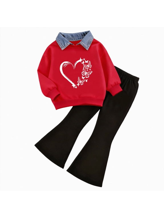 Girls Fall Outfits Girls Clothes Set Shirt Top and Pants Kids 3 Piece Outfits For School Casual Size 4T 5T,(U 4-5 Years)
