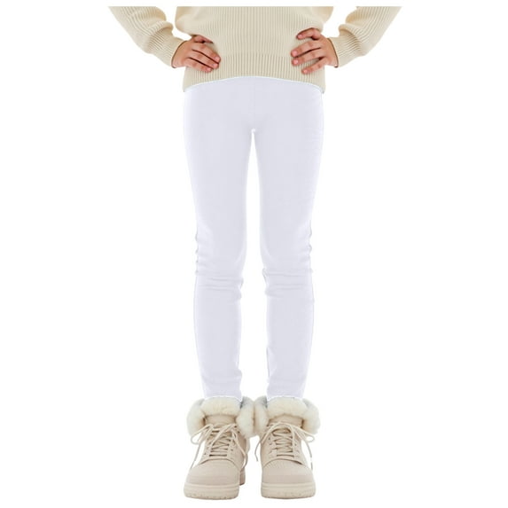 Zshosam Girls Fleece Lined Leggings Girls Fleece Lined Leggings Toddler Kids Winter Warm Basic Full Length Pants Size 18 24 Months,(White 18-24 Months)