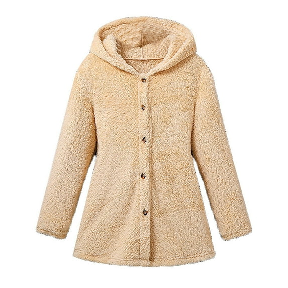 Zshosam Girls Fleece Sherpa Jacket Shearling Fluffy Button Hooded Coat Fuzzy Outerwear Warm Winter Clothes With Pockets(Khaki,11-12 Years)